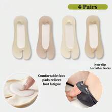 1/4 Pairs Women's Toe Separator Socks, Ladies' Ultra-Thin Loafer Socks, Non-Slip Low Vamp Invisible Socks, Cushioned Fatigue Relief Socks, Suitable For High Heels, Toe Socks - Multicolor - View 27