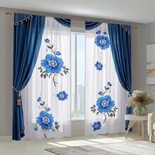 2 PIEZAS Cortinas vaporosas con flores azules retro, firmes y nostálgicas, hechas de material de fibra de poliéster semi transparente, con pantallas de ventana para varilla, adecuadas para la decoración de ventanas del hogar en todas las estaciones, cocina, sala de estar, dormitorio, comedor, estudio, cafetería, paneles de puerta y ventanas de la galería de arte, lavables y desmontables, fáciles de instalar y mantener - Multicolor - Ver 7