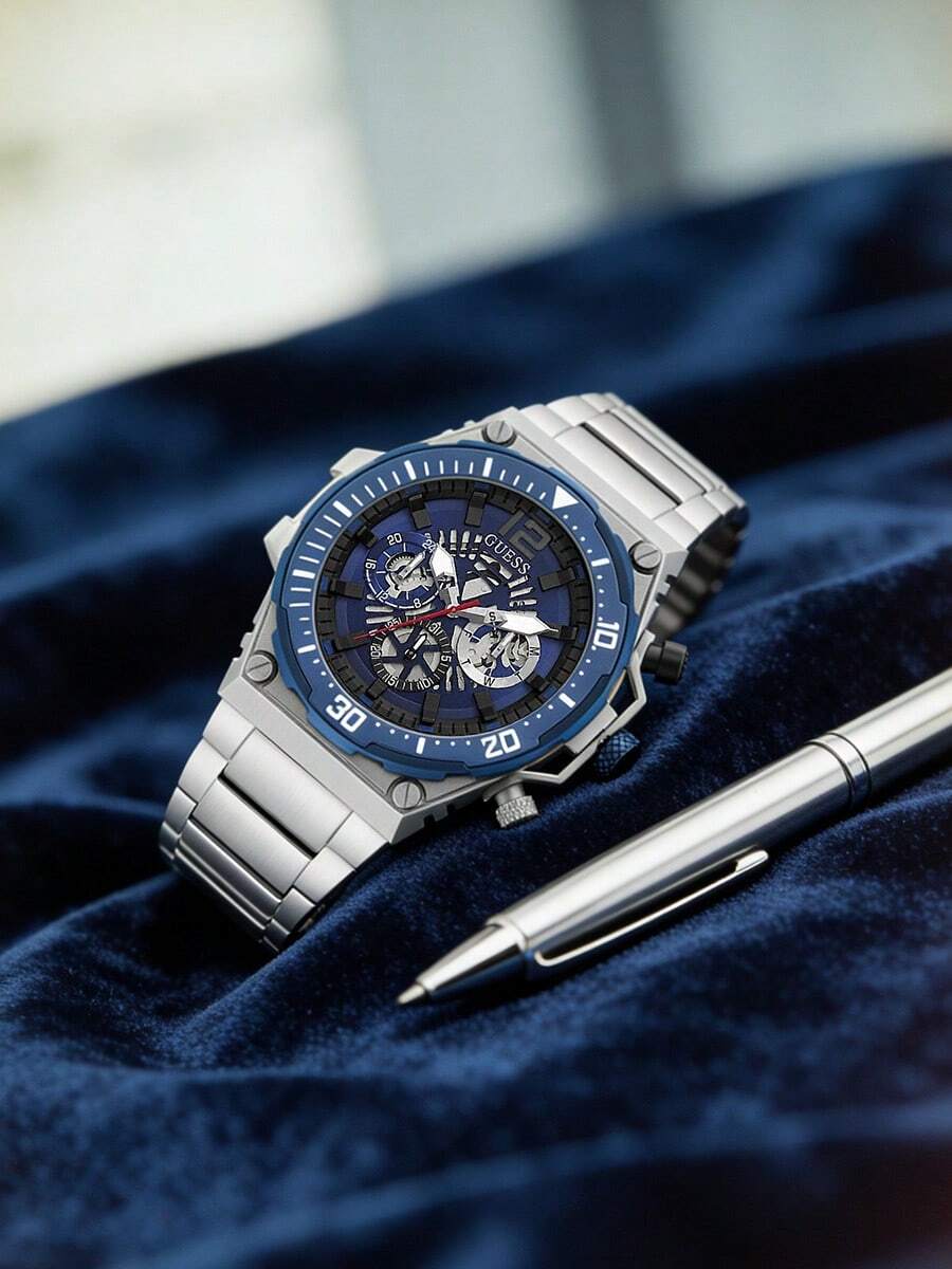 GUESS Men's Exposure 48mm Stainless Steel Blue Chronograph Watch GW0324G1 - Blue - View 1