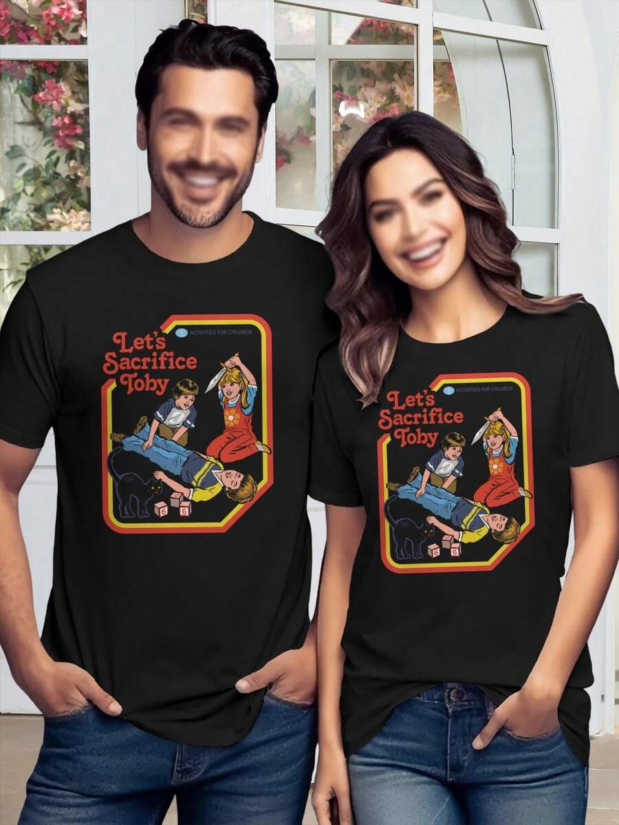 Women's Toby Sacrifice T-Shirt For Ladies A Demon Devil Cat Tee With Seventies Vintage Style Fashion Apparel - Black - View 1
