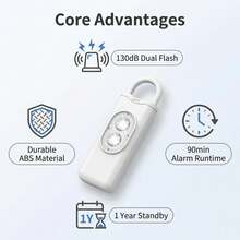 Self Defense Personal Alarm With Dual Flash LED, Loud Siren, Portable Keychain Protection Device For Women, Students, Elderly, Night Walking, Travel, Hiking, Outdoor Emergency - White - View 2