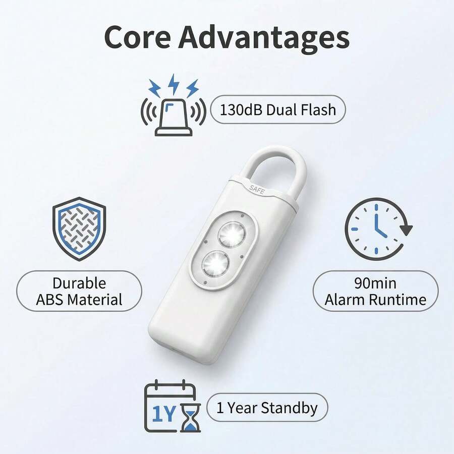 Self Defense Personal Alarm With Dual Flash LED, Loud Siren, Portable Keychain Protection Device For Women, Students, Elderly, Night Walking, Travel, Hiking, Outdoor Emergency