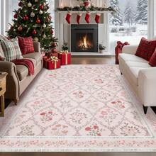 YIHOUSE Floral Print Rug, Moroccan Plaid Washable Rug, Modern Pale Color Non-Slip Fine Rug For Classrooms, Game Rooms, Dormitories, Bedrooms, Living Rooms, Multi-Color Decorative Rugs (Beige/ Green/ Pink) - 粉色 - 查看 14