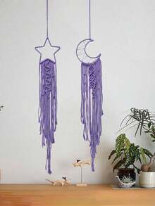 2pcs Handmade Crochet Lace Dreamcatcher Wall Hanging Decor, Boho Style Home Decoration For House, Wedding, Living Room, Bedroom, Holiday Gift (Lighting Not Included) - Mauve Purple - View 8