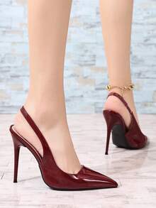 Women's New Burgundy Pointed Toe Stiletto Heels, Sexy Backstrap Commuting & Dating Versatile High Heels - Burgundy - View 2