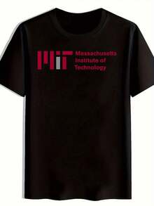 MIT Logo Men's 100% Cotton Short Sleeve T-Shirt - Black Casual Crew Neck Tee, Lightweight & Breathable, Regular Fit, Machine Washable, All-Season Comfort, Breathable Clothing, Simple Style Shirt - màu đen - Xem 1