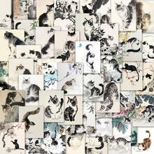 60张水墨猫插画艺术贴纸套装 | 动感乙烯基贴纸，包含中国水墨和花卉猫咪场景设计 | 适用于笔记本电脑、家居装饰和礼品 | 艺术爱好者和猫咪爱好者的理想之选 - 異形 - 查看 1