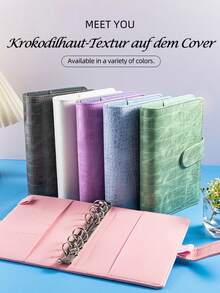 A6 Loose-Leaf 6-Ring Crocodile Texture Notebook, Cash Storage Notebook, Memo Pad Set With Zipper Pouch + 6 Zipper Pouches - Multicolor - View 3