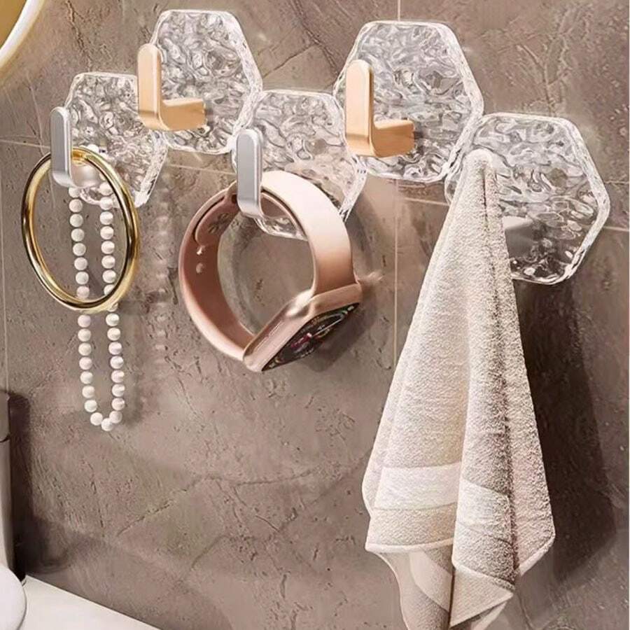 Bộ 4/8 móc treo tường cao cấp Glacier, không cần khoan, dùng cho phòng tắm, nhà bếp, tủ quần áo. - Vàng - Xem 1