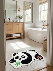 1pc Cartoon Panda Shaped Bath Mat, Soft & Cute Panda Design With Bamboo Leaf Elements, Machine Washable, Skin-Friendly Top Material, Stylish Home Decor, Bathroom Mat, Bathroom Carpet, Doormat, Small Rug, Carpet, Mat, Home Decor, Area Rug, Outdoor Mat, Bedroom Rug, Washable Carpet - Black and White - View 3