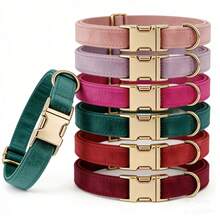 1pc Velvet Material Pet Dog Collar, Soft & Comfortable Adjustable Dog Collar With Metal D-Ring, Quick Release Safety Buckle, Suitable For Small To Medium To Large Dogs, All Season, Fashionable, Colorful, Retro Cute, Minimalist - Burgundy - View 3