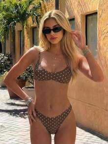 Bộ bikini hai mảnh chấm bi trắng thanh lịch, gợi cảm, thích hợp cho mùa xuân/hè, phù hợp đi biển, nghỉ mát và dự tiệc. - Nhiều màu - Xem 1