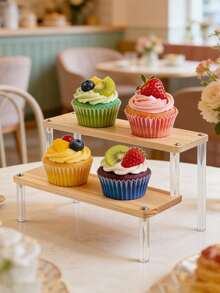 1个2/3层亚克力木质展示架，透明亚克力展示增高架，木质多层展示架，阶梯式增高架，适用于纸杯蛋糕、香水、人偶、收藏品等。 - 無色 - 查看 11