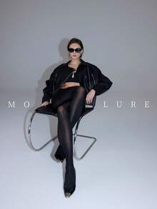 MOIRÉALLURE 1雙女款純色時尚緊身褲，適合日常搭配與夜店風格 - 黑色 - 查看 5