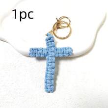 1pc Handmade Woven Cross Keychain, Jesus Keychain, Christian Car Keychain, Bag Charm, Soft Cross Keychain, Bohemian Decor, Unisex, Holiday Decor Pendant, Birthday Gift, Women Keychain, Back To School Gift, Couple Gift, Birthday Gift, Wedding Gift, Holiday Gift, Party Favor, Event Souvenir, Friend Gift, Bag Charm, Car Accessories, Gift For Sister, Teacher - Multicolor - View 17
