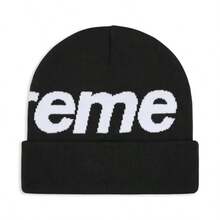 Supreme Intarsia Logo Beanie Hat - Authentic Designer Knitwear | Viral 2026 Unisex Streetwear Winter Accessory | Premium Jacquard Knit Smooth Logo Cap | Iconic Cuffed Beanie Hypebeast Essentials | Luxury Minimalist Knitted Headwear - 黑色 - 查看 2