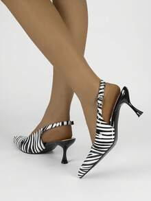 XBYASDF 2026 New Arrival Women's Black & White Zebra Print Pointed Toe 7cm Kitten Heel Sandals, Elegant OL Commute, Date, Party High Heel Shoes - Black and White - View 7