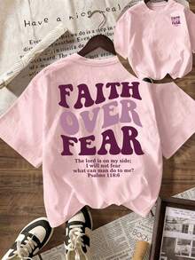 Camiseta de manga corta con cuello redondo y estampado de lema motivacional, de moda casual y versátil para mujer, color rosa - Rosa - Ver 5