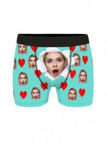 Customized Facial Pattern Boxer Shorts, Personalized Photo Underwear, Fun Facial Underwear, Valentine's Day/Anniversary/Wedding/Birthday Gifts, Sexy And Funny Spoof Gifts, Suitable For Giving To Dad/Husband/Friends - Black - View 5