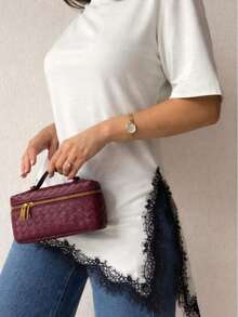 LUIZA T-SHIRT WITH LACE AND SLIT - encaje negro/apagado - Ver 3