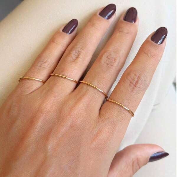 Anel Feminino Conjunto 4 peças Redondo Tradicional Liso Ajustáveis Reguláveis