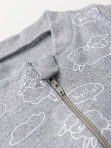 Baby Jumpsuit In Printed Suedine Fabric With Zipper (Newborn/Small/Medium/Large) - Grey - View 2