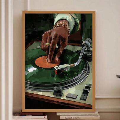 Tranh treo tường hình máy nghe nhạc đĩa than cổ điển, tranh nghệ thuật âm nhạc retro, tranh in hình bàn xoay DJ, trang trí nhà cửa theo phong cách thẩm mỹ, thích hợp cho phòng khách, phòng ngủ, tranh canvas, quà tặng trang trí tường, không khung.