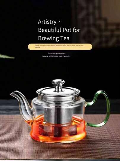 1pc High Borosilicate Glass Teapot With Stainless Steel Lid, Featuring Tea-Water Separation Design. This Is A Very Beautiful And Practical Teapot, An Ideal Gift Choice And A Best-Selling Product.