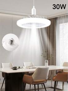 Ventilador de techo con luz LED giratoria para el hogar, boca de rosca E27, luz de ventilador de techo para sala de estar, control remoto, luz de ventilador de dormitorio de 30 W, - Blanco - Ver 3