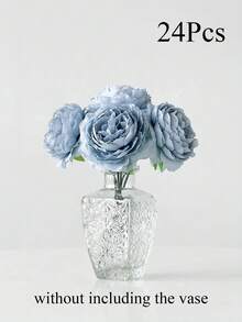 12/24pcs Artificial Peony Flowers With Stems, Suitable For Wedding Party Decor, Cake Decor, Living Room & Dining Table Decor, Fake Plants, Autumn Decor, Room Decor, Desktop Decor, Garden Decor, Home Decor, Back To School Supplies - Dusty Blue - View 7