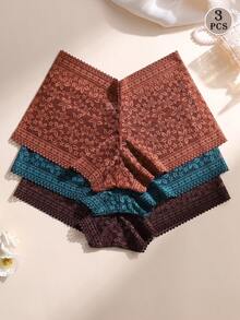 3pcs/Set Women Lace Patchwork Mid-Waist Briefs - Sexy Lifting Panties, Comfortable Stretchy Sexy Underwear For Daily Wear And Sports/Yoga - Multicolor - View 2