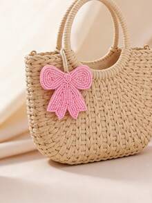 1 chiếc móc khóa túi hình nơ đính cườm thủ công, phong cách Bohemian, làm từ vải không dệt, phù hợp cho trang phục thường ngày, đi biển, du lịch của nữ, làm quà tặng Ngày của Mẹ. Hình dáng thủ công có thể có một vài khác biệt nhỏ. - trắng - Xem 1