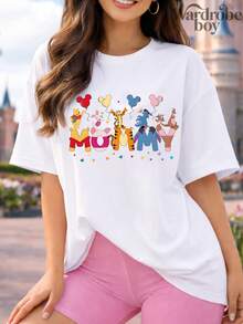 Disney Authorized Short Sleeved Parent-Child Printed T-Shirt, Graphic Tees, Cotton Graphic Tees,Funny Graphic Tees,Suitable For Family Travel And Vacation. Mother's Day T-Shirt, Suitable For Both Men And Women. Cotton T-Shirt, Comfortable And Breathable. - 女士 - 查看 2