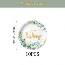 植物主题一次性餐具套装，7/9英寸派对餐盘，一次性纸盘、纸杯、餐巾纸，适用于节日、婚礼、订婚、生日、派对、庆典等场合。 - 多色 - 查看 12