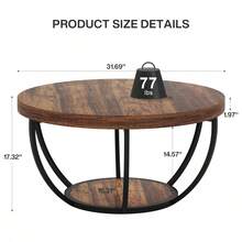 Round Coffee Table, 31.7" Wooden 2-Tier Circle Coffee Table With Storage Shelves, Modern Accent Cocktail Table Center Table For Living Room, Rustic Brown - Rustic Brown - View 2