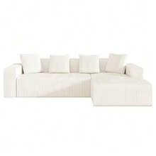 Fully Compressed Boneless Sofa, Cloud Combination Sofa With L-Shaped Chaise Lounges, Modern Modular Sofa With Deep Seats, Upholstered Sofa For Living Room And Bedroom - White - View 5