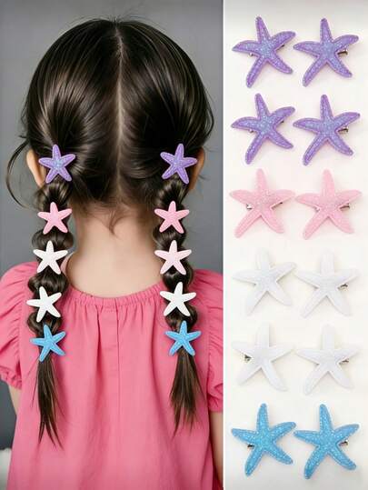 8Pcs Star Hair Clips Set Colorful Glitter Sparkle Barrettes Fashion Hairpins For Girls Daily Wear