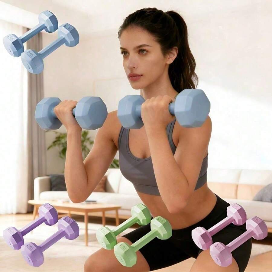2 pezzi Manubri fitness, manubri solidi per allenamento di forza e costruzione muscolare. Realizzati in materiale metallico solido, sono antiscivolo e resistenti all'usura, adatti per esercizi a casa, in palestra e in ufficio. Adatti sia per adulti che per adolescenti, i colori sono casuali.
