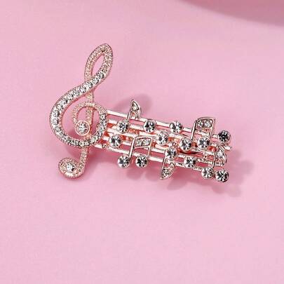 1pc Children's Fashionable & Elegant Music Festival Gift, Crystal Music Note & Treble Clef Design Brooch, Suitable For Daily Wear, Gift-Giving, Festivals