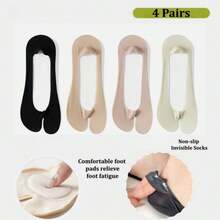 1/4 Pairs Women's Toe Separator Socks, Ladies' Ultra-Thin Loafer Socks, Non-Slip Low Vamp Invisible Socks, Cushioned Fatigue Relief Socks, Suitable For High Heels, Toe Socks - Multicolor - View 23