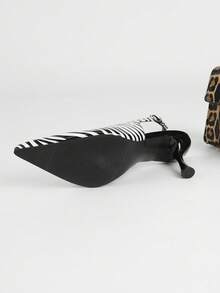 XBYASDF 2026 New Arrival Women's Black & White Zebra Print Pointed Toe 7cm Kitten Heel Sandals, Elegant OL Commute, Date, Party High Heel Shoes - Black and White - View 12