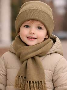 Children's Set: Wool Hat And Scarf For Girls And Boys. - KAKI - Xem 1