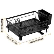 1pc Automatic Drainage Dish Rack, Kitchen Dish Storage Rack With Cutlery Box, Black - Black - View 3