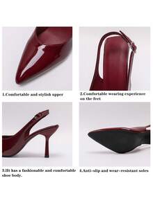 Women's Pointed Toe Kitten Heel Slip-On Sandals - Burgundy - View 9