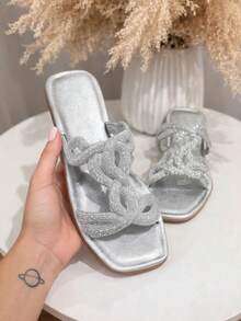 PAPETE COM GLITER LUXO SLIDE RASTEIRA FEMININO - Prata - Visão 3