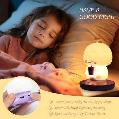 1 pieza Lámpara de mesita de noche recargable, luz táctil, luz nocturna, lámpara de mesa, lámpara de batería, luz de sensor, luz de dormitorio, lámpara táctil con forma de brote suave LED de brillo suave, luz nocturna de ayuda para el sueño con ruido blanco, luz nocturna de silicona suave para habitación de bebé, lámpara táctil LED de 3 niveles de brillo regulable, decoración para habitación de niños, decoración interior, 1200mAh