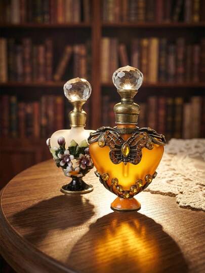5ml-10ml Vintage Floral & Butterfly Enamel Heart-Shaped Essential Oil Bottle, Refillable Portable Travel Design, Party Decor/Elegant Gift (Perfume Not Included, Bottle Only)