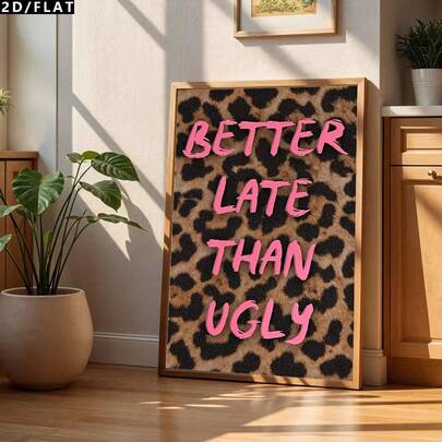 2D/FLAT 1PC Modern Art Pink Leopard Pattern Oil Painting Canvas Art Wall Decor Item, Vintage Girl Style Printed Picture For Room Decoration, Retro Animal Poster For Bedroom Decoration, Autumn Decor(No Frame/Framed)
