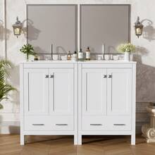 Mueble de baño blanco de 36" con lavabo de cerámica, puertas de cierre suave, dos estantes de almacenamiento y cajón dividido – Mueble de baño moderno con amplio espacio de almacenamiento - 48"+Blanco+2 Paquetes - Ver 2