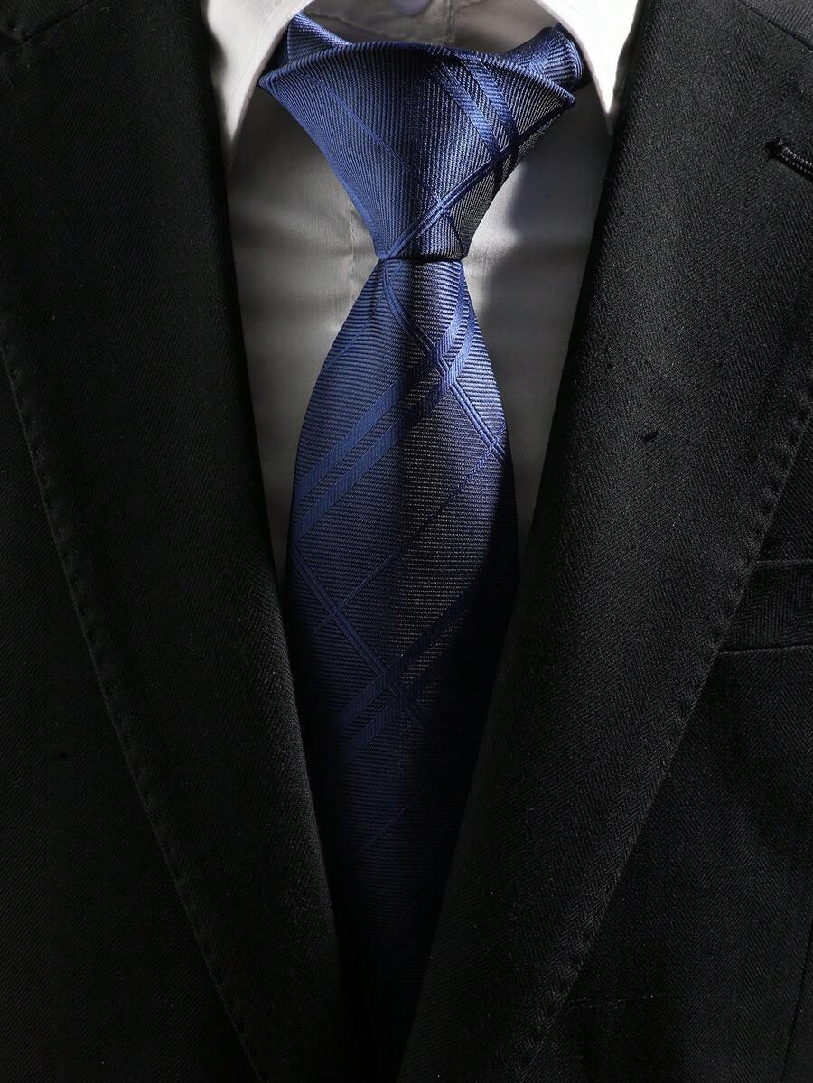 1 chiếc cà vạt nam kẻ caro màu xanh hải quân, chất liệu jacquard. - Màu xanh lam - Xem 1